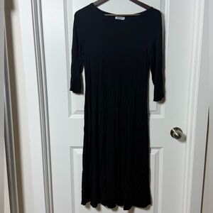 HOTOUCH Black Midi Dress Women’s Small 3/4 Sleeve Stretch Casual Flowy Dress